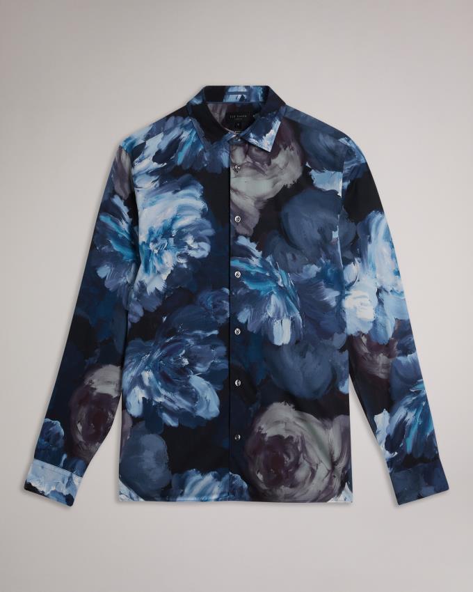 Chemises Ted Baker Long Sleeve Floral Turquoise Bleu Homme | REC-20138047